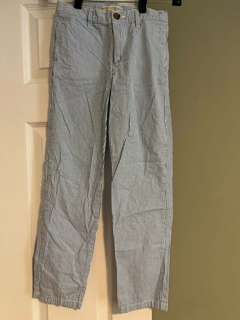 Hope & Henry Blue & White Seersucker Striped Pants